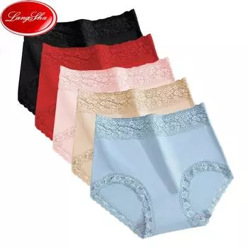 LANGSHA кружевные женские хлопковые трусики с высокой талией, эластичное нижнее белье, трусы, сексуальное женское белье