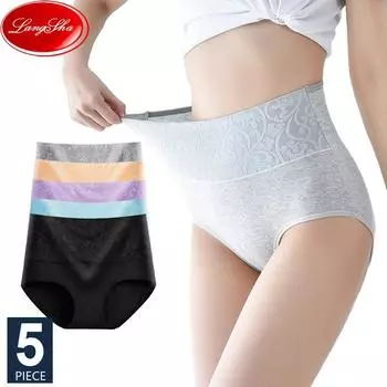 LANGSHA L-5XL, 5 шт./компл., женские трусики с высокой талией, дышащее хлопковое нижнее белье, женские трусы