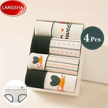 LANGSHA M-5XL, 4 шт., хлопковые трусики с высокой талией, женское нижнее белье, трусы для девочек, женское дышащее белье M
