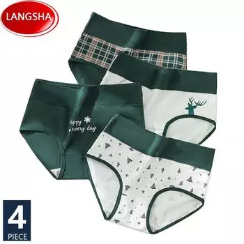 Большие размеры M-5XL, хлопковые трусики с высокой талией, женское нижнее белье, дышащие, милые, с принтом, трусы для девочек, 4 шт./комплект M