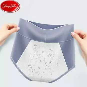 LANGSHA менструальные трусики с высокой талией, женские расширенные герметичные менструальные брюки, физиологическое нижнее белье, хлопковые женские трусы размера плюс L-3XL