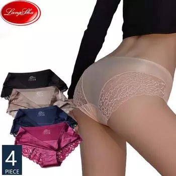 LANGSHA, размер M-4XL, женские мягкие кружевные трусики, бесшовное нижнее белье из ледяного шелка, удобные женские трусы, женское нижнее белье
