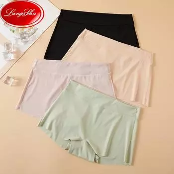 Шелковые женские защитные шорты, нейлоновые трусы, бесследные шорты для девочек, боксеры для мальчиков M чёрный