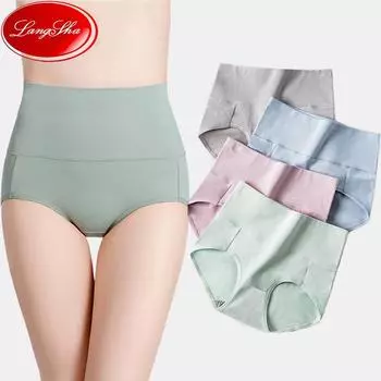 Трусики с высокой талией Женское хлопковое нижнее белье Бесшовные трусы Дышащие однотонные женские трусы M