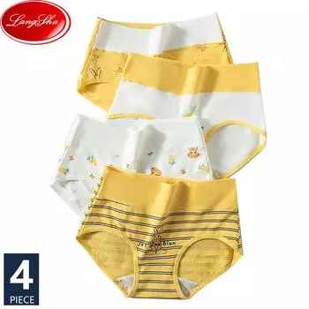 Хлопковые трусики с высокой талией, 4 шт./компл., женское нижнее белье для коррекции фигуры, большие размеры, дышащие трусы с милым принтом для девочек, мягкое женское белье M&4pcs