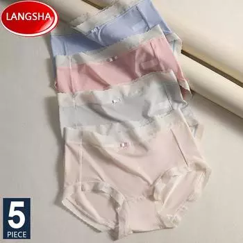 LANGSHA женские бесшовные нейлоновые трусики с низкой посадкой, сексуальное нижнее белье, однотонное нижнее белье из ледяного шелка, 5 шт.