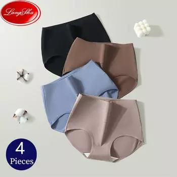 LANGSHA женские хлопковые трусики с высокой талией размера плюс M-4XL, 4 шт., нижнее белье, мягкие трусы, дышащее белье
