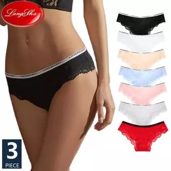 3 шт. женские трусики хлопковое нижнее белье кружевные трусы для девочек с низкой посадкой дышащие трусы M
