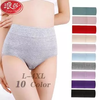 LANGSHA женские трусики с высокой талией, однотонное дышащее нижнее белье, хлопковые трусы, большие размеры L-4XL