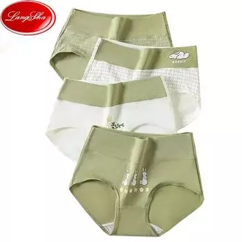LANGSHA женское нижнее белье с высокой талией, дышащие хлопковые трусики с принтом, мягкое нижнее белье, большие размеры, 4 шт., M-5XL