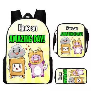 Lankybox Cartoon Pattern Backpack Shoulder Bag Pencil Case Three Set Piece 01