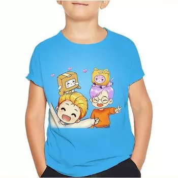 Lankybox Детская одежда Футболки Летняя мультяшная мода Rocky футболка с коротким рукавом для мальчиков Foxy Boxy Детские футболки с круглым вырезом 100 белый