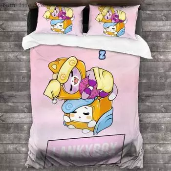 Lankybox Foxy Boxy Bedding Set Single Twin Full Queen King Size Bed Set for Kids Decor Home Cartoon Duvet Cover Eu Single 135x200cm