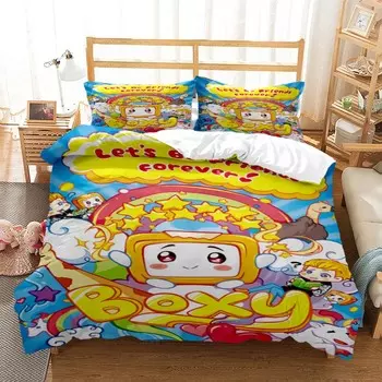 Lankybox Foxy Boxy Cute Cartoon 3D printed bedding Queen bedding set Customized King size bedding set Soft and comfortable EU single(135x200cm)