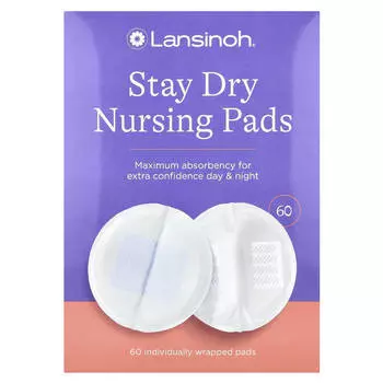 Lansinoh, прокладки для груди Stay Dry, 60 индивидуально упакованных прокладок