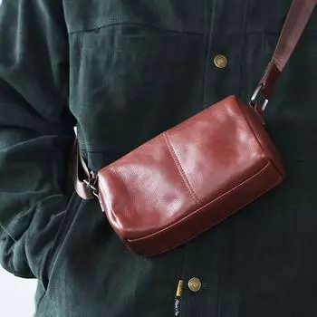 Lanspace Shoulder Bag Men Casual Leather Red-Brown small size