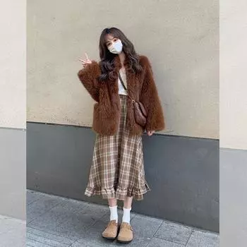 Lantau non-lantau winter imitation fur coat women s made fur coat, rich temperament chaebol plush top S коричневый
