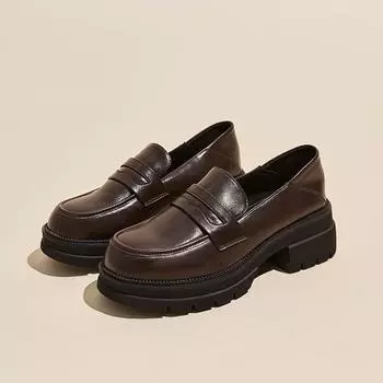 Lanting Love Small Leather Shoes Женские туфли на толстом каблуке и платформе, британские ретро-туфли из мягкой кожи 36