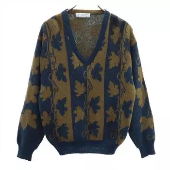 LANVIN STUDIO 80s 90s Made in Italy Wool Blend Old Mohair Blend Leaf Pattern Long sleeve V neck sweater Men s Used