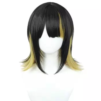 LAOBAO Cosplay Wig Luca Ikaruga Black Golden Mesh Wig Heat Resistant Disguise Wig Costume Accessory Cute Harajuku Style Princess Cut Straight Princess