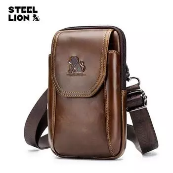 LAOSHIZI модная качественная кожаная маленькая летняя сумка с крючком, поясная сумка, чехол 6 дюймов, сумка для телефона, поясная сумка коричневый