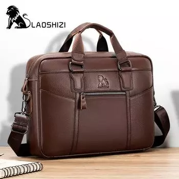 LAOSHIZI Мужская кожаная сумка Офисные сумки для мужчин Сумка Мужская сумка для ноутбука из натуральной кожи Мужская сумка-тоут Портфель Сумка коричневый
