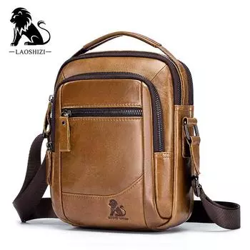 LAOSHIZI Мужские сумки-тоут из натуральной кожи Сумка-мессенджер Модные сумки через плечо Деловые сумки чёрный