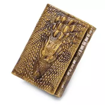 LAOSHIZI Винтажный мужской кошелек из натуральной кожи с тиснением под крокодила, с RFID-защитой, множеством отделений для карт, вставкой для фото коричневый