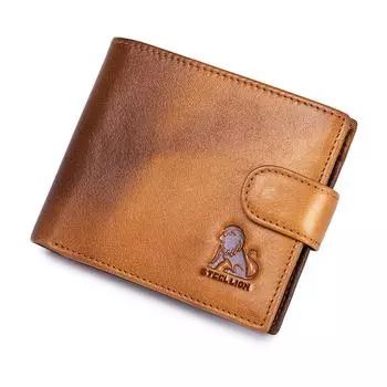 LAOSHIZI Винтажный мужской кожаный кошелек – RFID-блокировка, карман для монет на кнопке, 12+ отделений для карт, премиальная воловья кожа коричневый