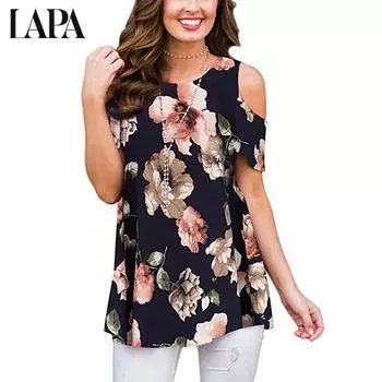 LAPA Женская футболка с открытыми плечами и цветочным принтом, повседневная блузка, футболка S