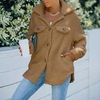 LAPA Женская однотонная повседневная меховая базовая куртка с отложным воротником из флиса зимнее пальто