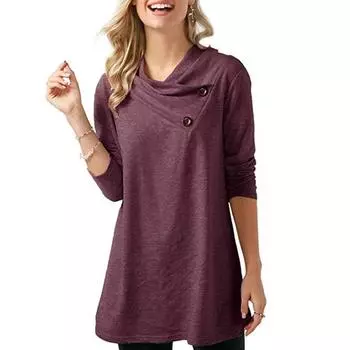 LAPA Женская однотонная рубашка-туника с v-образным вырезом, женские осенне-зимние топы с высоким воротником и длинными рукавами, S-2XL