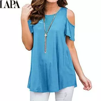 LAPA Женские однотонные топы с цветочным принтом, футболка с круглым вырезом и открытыми плечами S чёрный