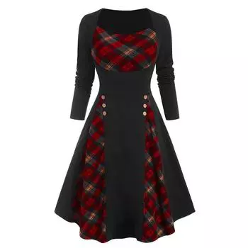 LAPA Женское клетчатое платье трапециевидной формы в готическом стиле с поясом и поясом S красный