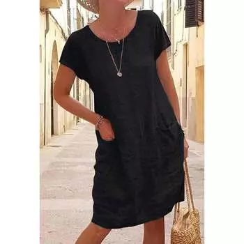 Lapa Женское летнее хлопково-льняное платье миди. Женское повседневное мешковатое платье с карманами, размер 8-20.