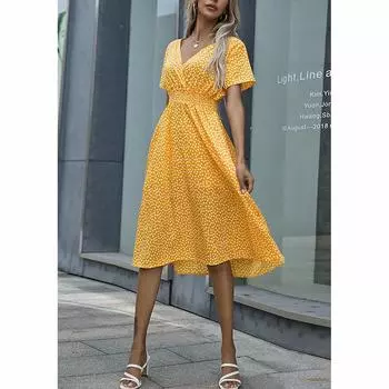 LAPA Женское летнее платье миди в горошек с V-образным вырезом