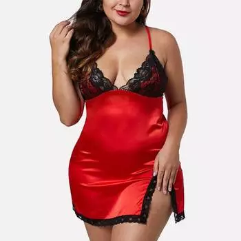 LAPA женское сексуальное кружевное белье больших размеров, сорочки, ночная рубашка с v-образным вырезом, комплект L красный