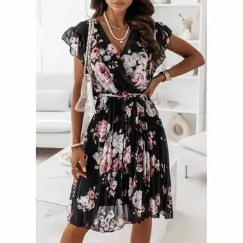 LAPA Женское шифоновое плиссированное платье трапециевидной формы с цветочным принтом и завязками L розовый