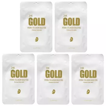 Lapcos, 24K Gold Hydra Collagen Gold Foil, косметическая маска премиум-класса для лица, 5 листов, 25 г (0,88 унции) каждый