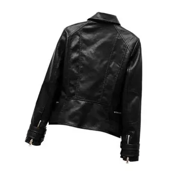 lapel belt double-breasted zipper heavy industry leather jacket slim jacket short motorcycle leather jacket S чёрный