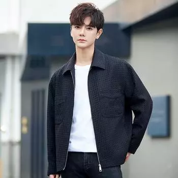 Lapel Men s Jacket Casual Spring and Autumn Loose Trend Ruffian Handsome Coat Men s Top M чёрный