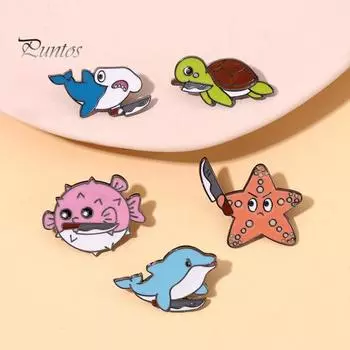 Нагрудная булавка, гальваника, блестящая геометрическая индивидуальная мультяшная декоративная брошь, антикоррозийная милая брошь с морским животным, булавка, подходящая к одежде светло-розовый