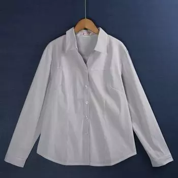 Lapel Single Breasted Elegant Business Long Sleeve Striped Shirt Navy blue Stripes Long sleeves L