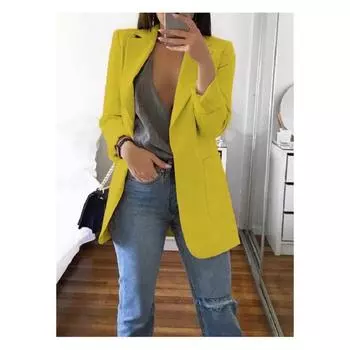 Lapel Women Loose Turndowncollar Long Sleeve Casual Blazer Outwear Women Yellow,3XL