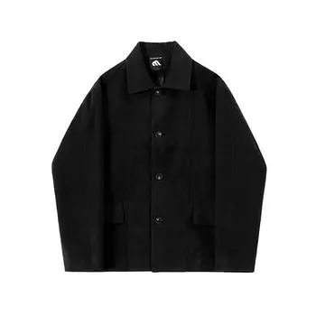 Lapel Woolen Jacket Men s Autumn and Winter Short Thickened Coat Korean Style Loose Casual Retro Top M чёрный
