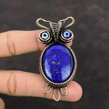 Lapis Lazuli Copper Pendant Wire Wrapped Pendant Blue Color Evil Eye Pendant Gemstone Copper Jewelry Owl Pendant Handmade Wire Wrap Jewelry