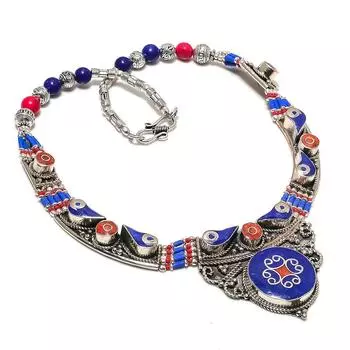 Lapis Lazuli, Coral Handmade Jewelry Necklace 18 r9c36