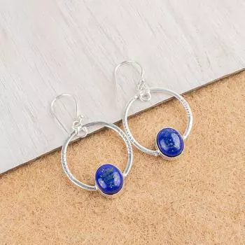 Lapis Lazuli Gemstone 925 Sterling Silver Handcrafted Jewelry Earrings 1.37 EE-67-35