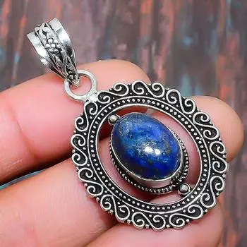 Lapis Lazuli Gemstone 925 Sterling Silver Handmade Amazing Jewelry Pendant 1.77 Inches синий