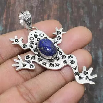 Lapis Lazuli Gemstone 925 Sterling Silver Handmade Amazing Jewelry Pendant 2.56 Inches синий